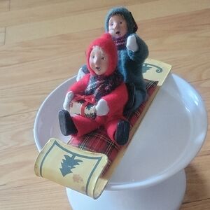 Byers' Choice Vintage 2001 Two Children On A Toboggan